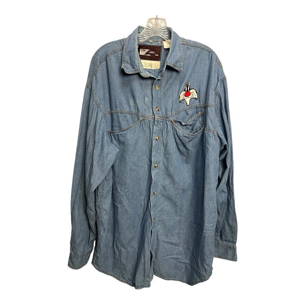 Vintage 90's Looney Toon Denim Soccer Top Line USA Warner Bros